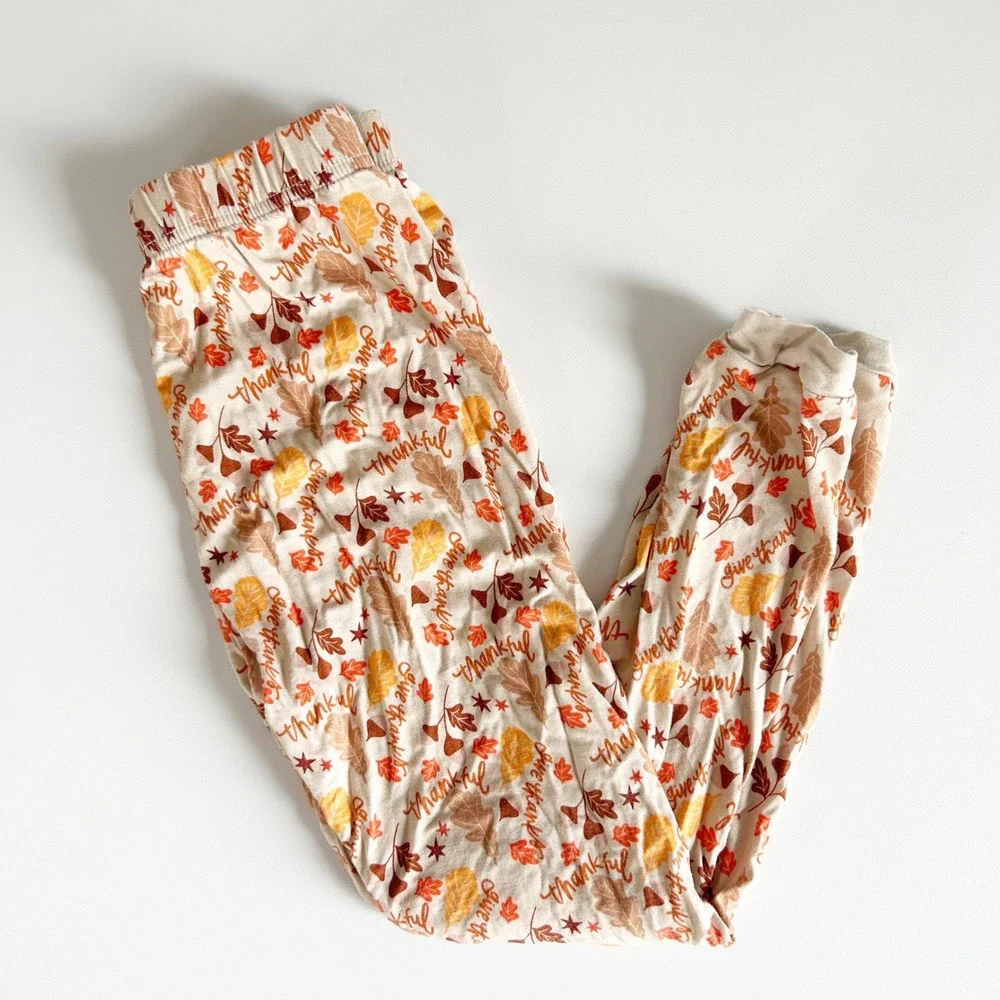 Ollies Day Kids Thanksgiving Fall Leaves Thankful Bamboo Pajama Set Size‎ 6T